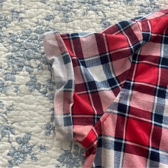 G Collection Red, White, and Blue Plaid Flannel Button Down with Front Tie - Picture 7 of 9